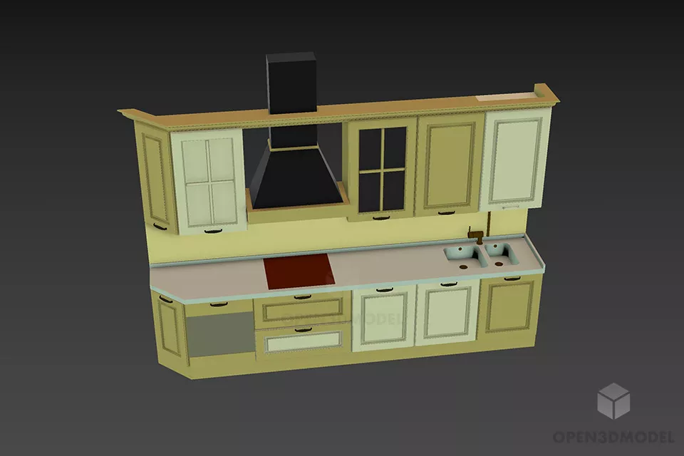 Side Kitchen Cabinet Full Set With Oven, Stove 3d model