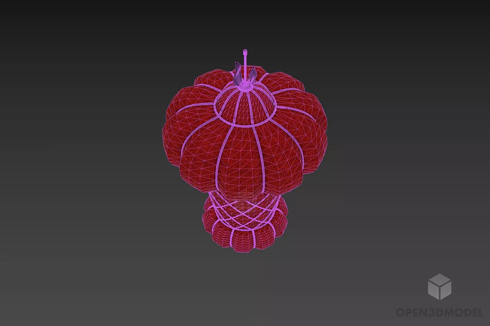 Red Lantern Lamp, Chinese Lamp Style 3d model 3