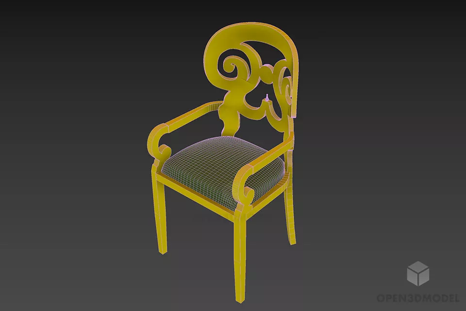 Boutique Armchair Floral Carved Back 3d model 2