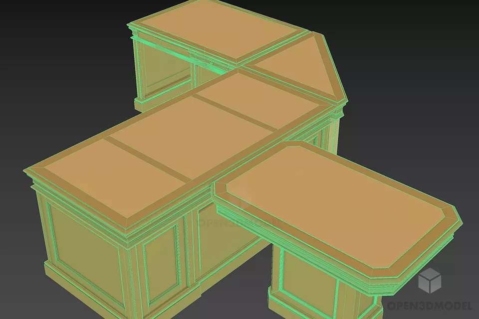 Office Corner Table With Shelf 3d model 2