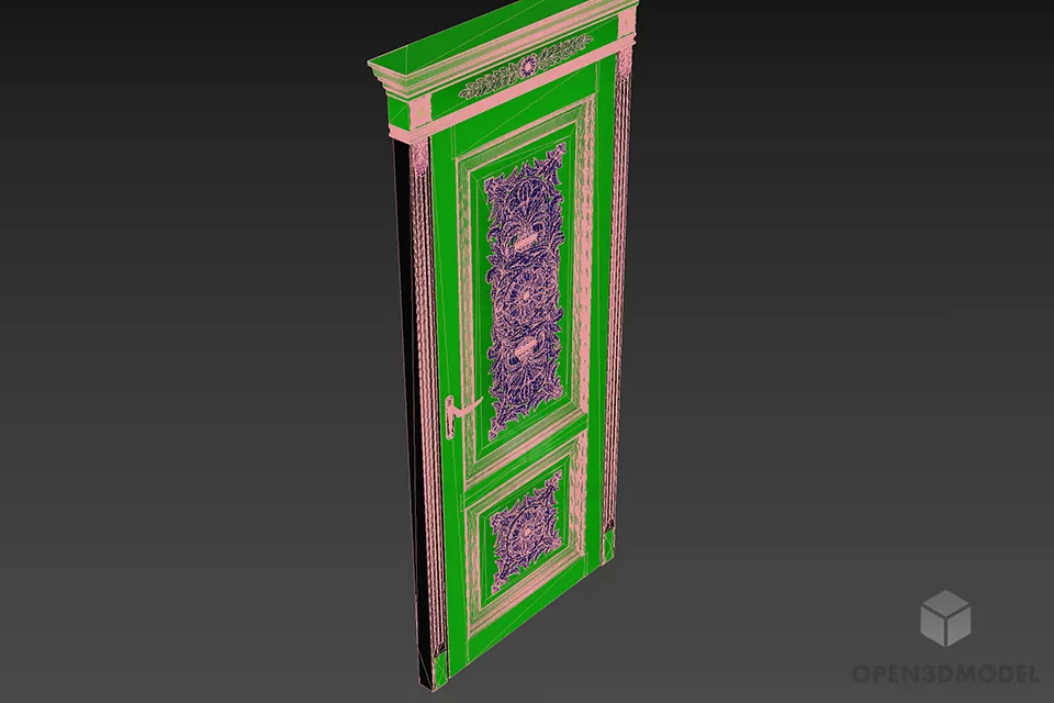 Antique Door With Carved Panel 3d model 2