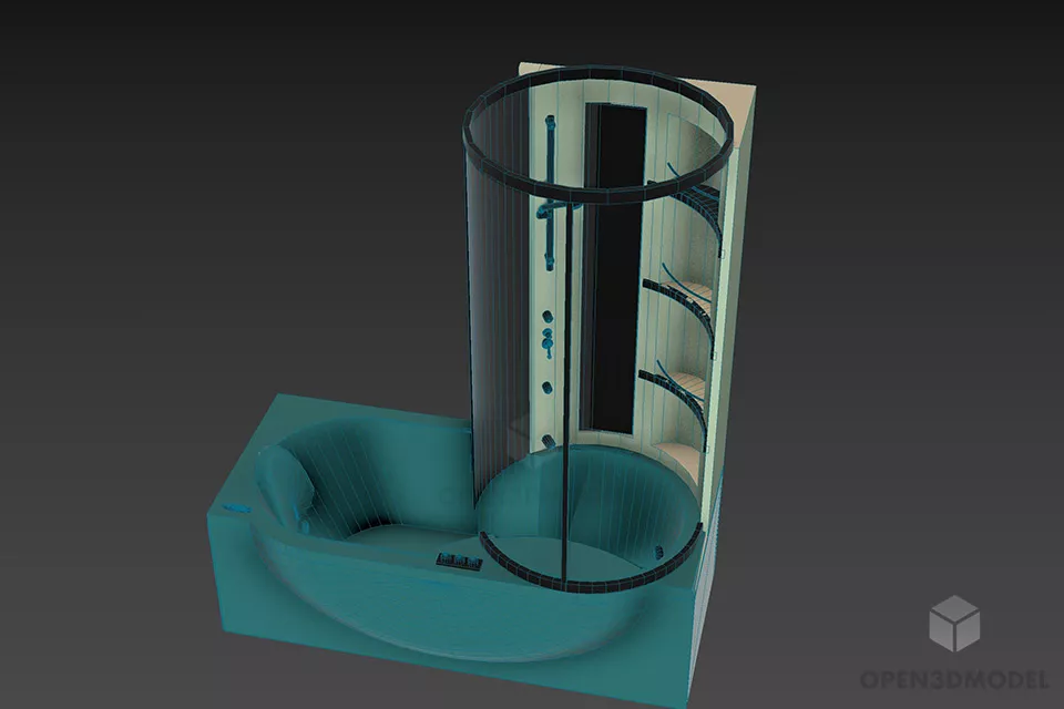 Bathtub With Curved Shelf 3d model 3