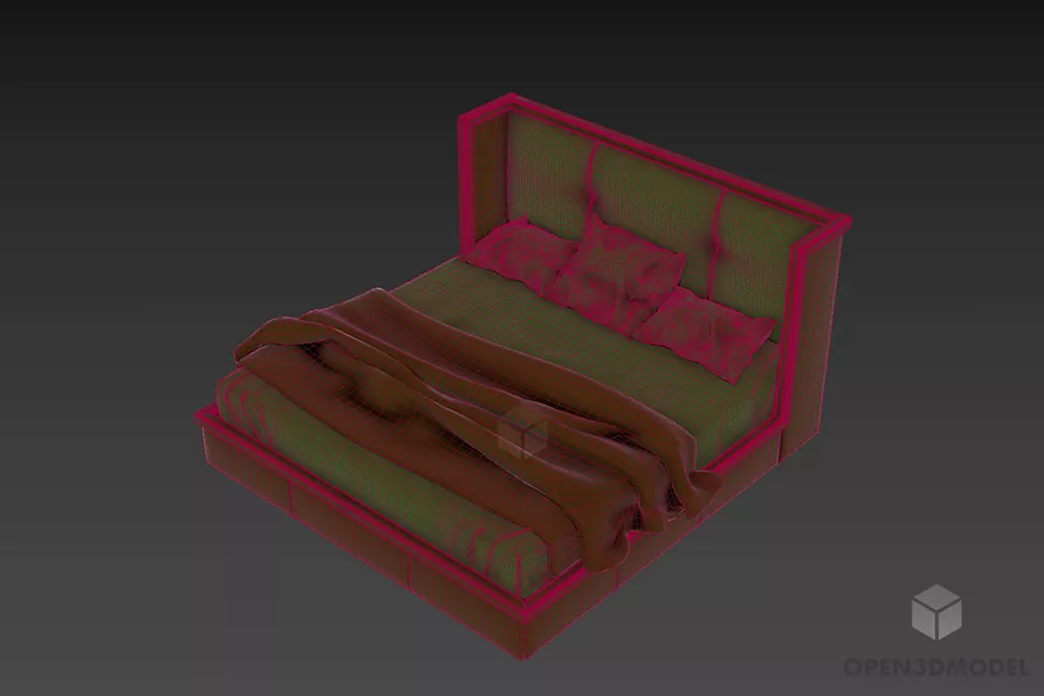 Hotel Bed Upholstered With Blanket 3d model 2