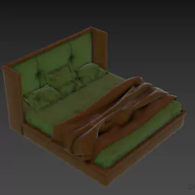Hotel Bed Upholstered With Blanket 3d model