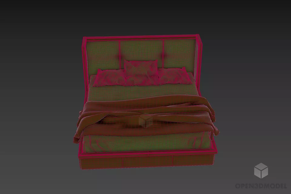 Hotel Bed Upholstered With Blanket 3d model 3