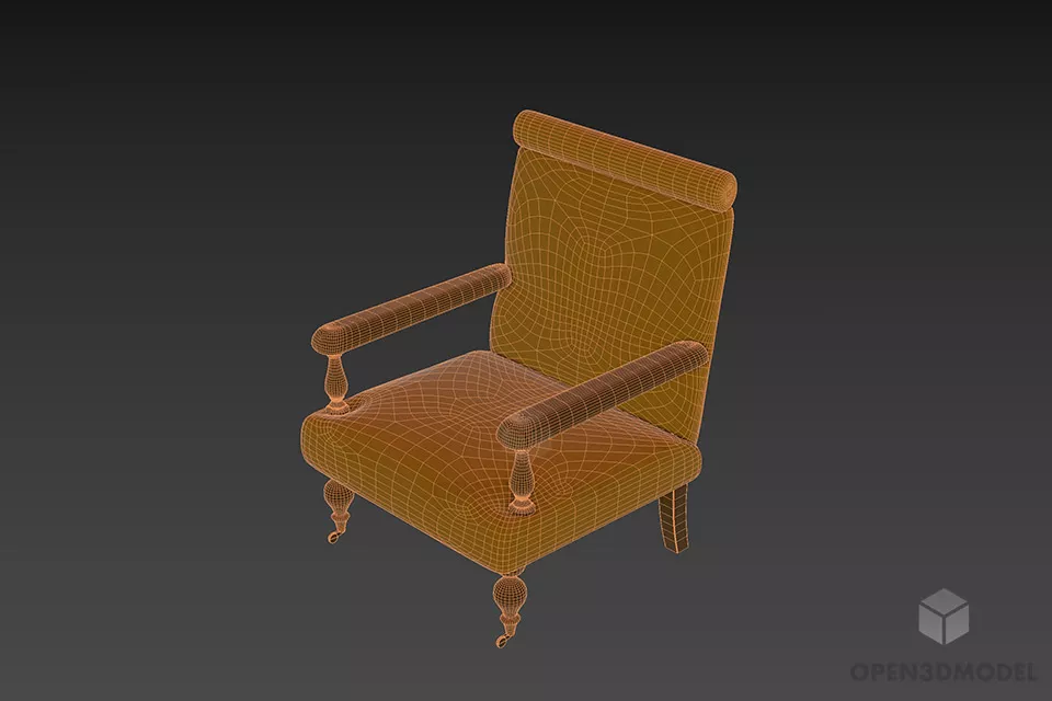 Vintage Armchair With Floral Texture 3d model 2