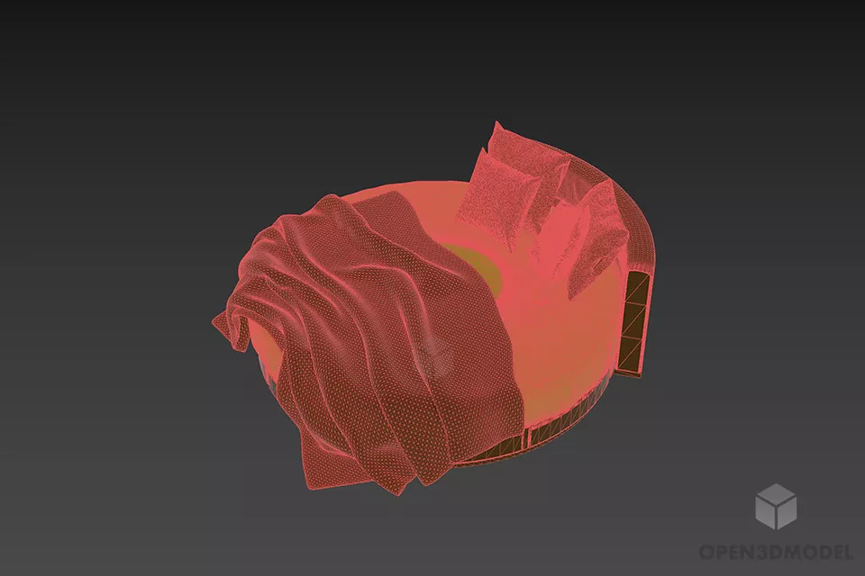 Round Bed With Wrinkled Blanket 3d model 2