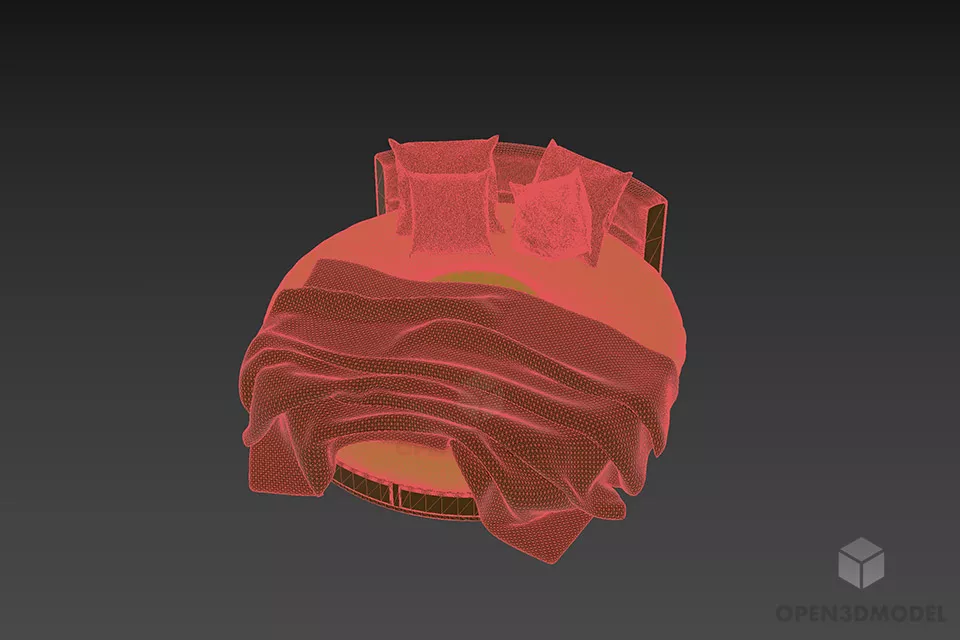 Round Bed With Wrinkled Blanket 3d model 3