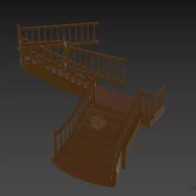 Wooden Stair With Wood Rails 3d model