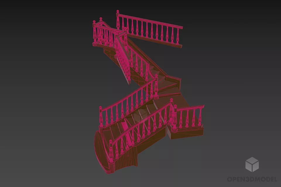 Wooden Stair With Wood Rails 3d model 3