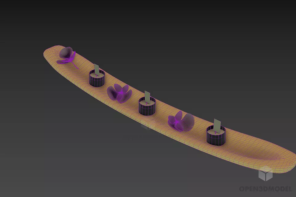 Candlestick On Wood Curved Tray Decoration 3d model 2