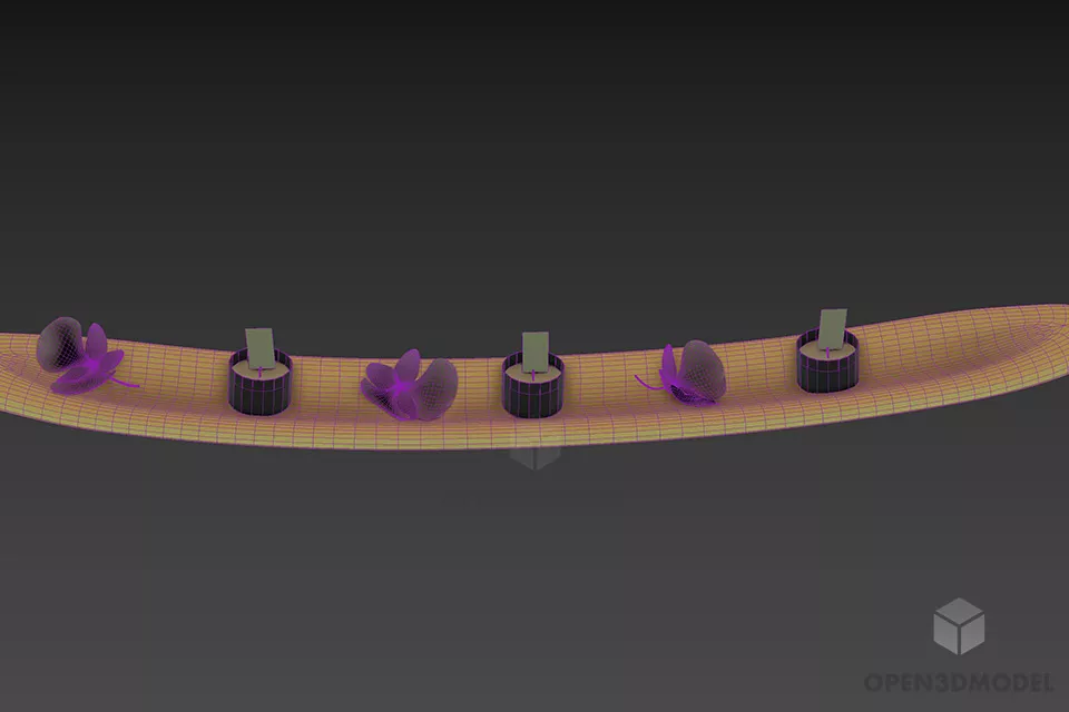 Candlestick On Wood Curved Tray Decoration 3d model 3