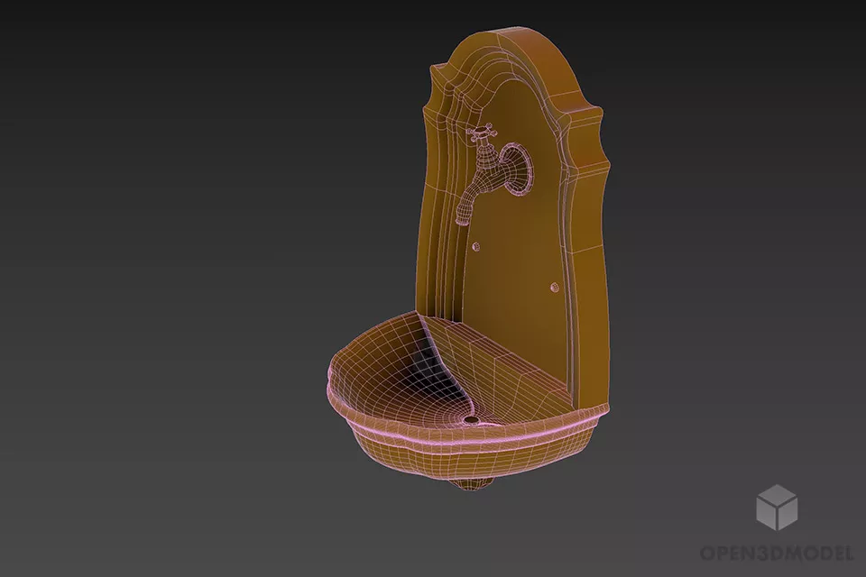 Antique Sink With Bronze Tap 3d model 2