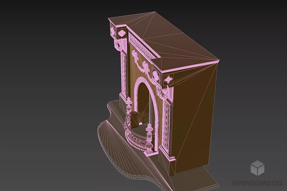 Antique Carved Stone Fireplace 3d model 2