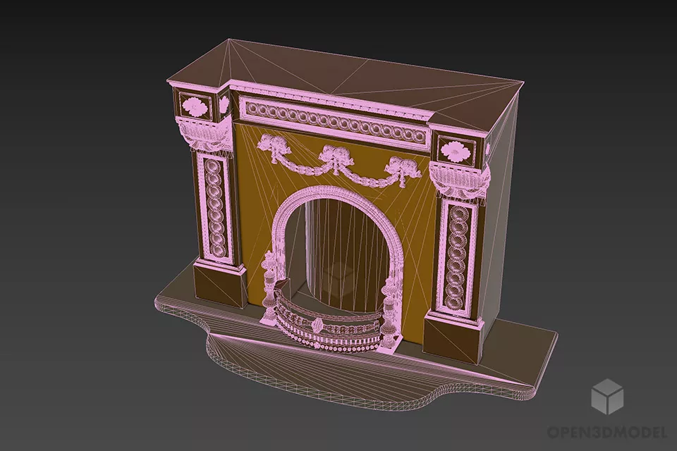 Antique Carved Stone Fireplace 3d model 3