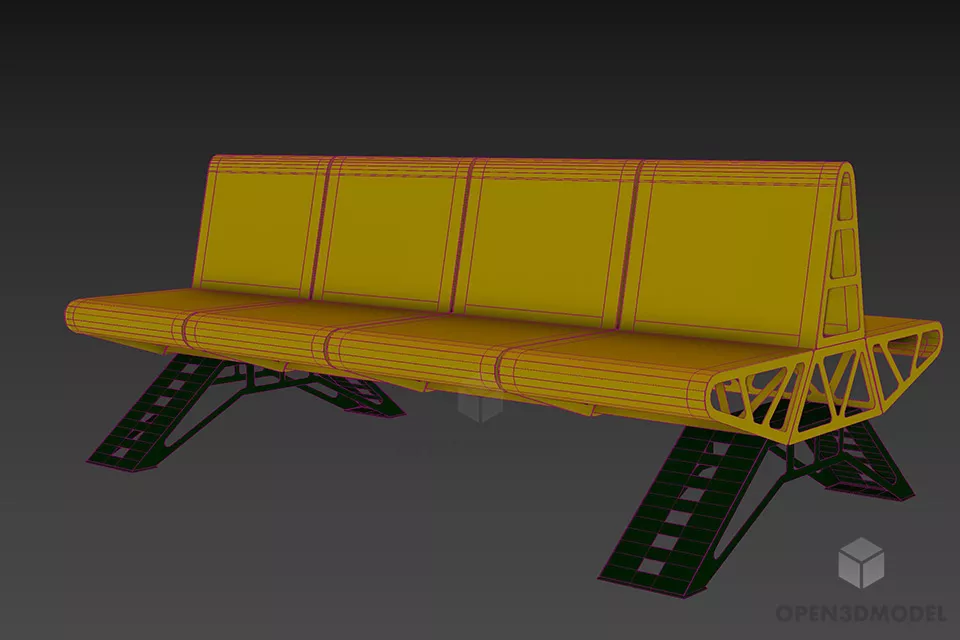 Station Waiting Bench Furniture 3d model 2