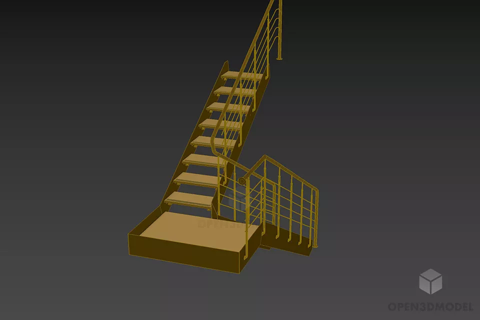 Steel Staircase With Rail 3d model 2