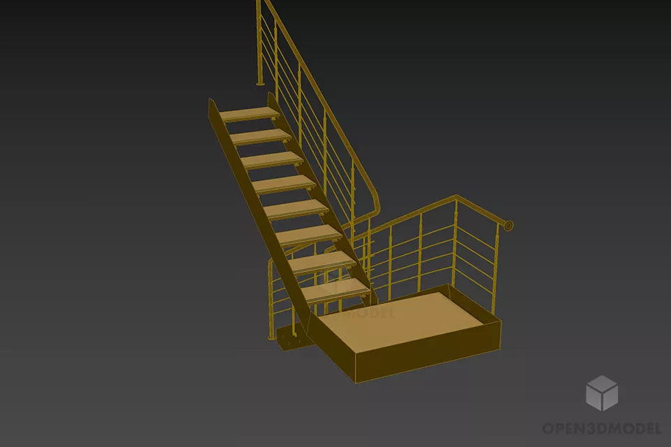 Steel Staircase With Rail 3d model 3