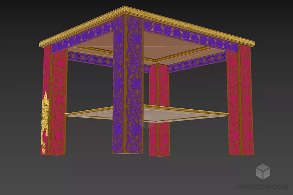Carved Square Table Jumbo 3d model 2