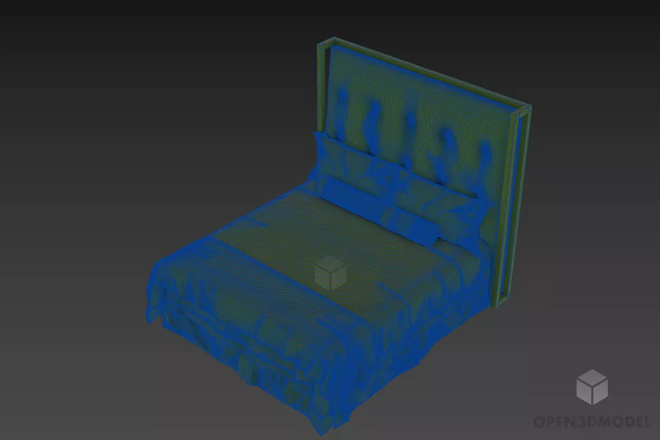 Hotel Upholstered Bed With Tufted Back Panel 3d model 2
