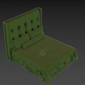 Hotel Upholstered Bed With Tufted Back Panel 3d model