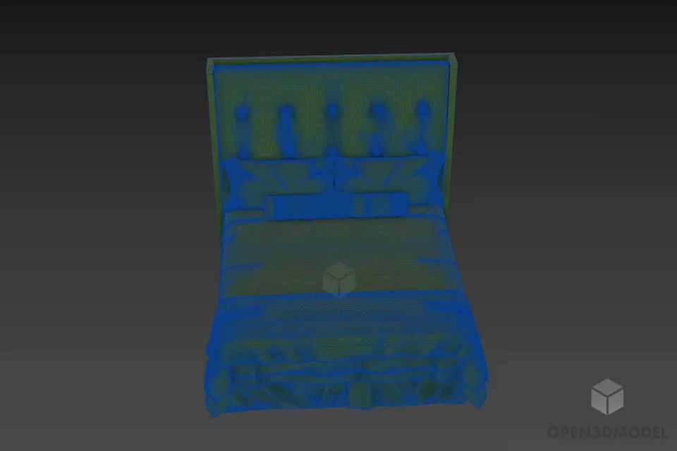 Hotel Upholstered Bed With Tufted Back Panel 3d model 3