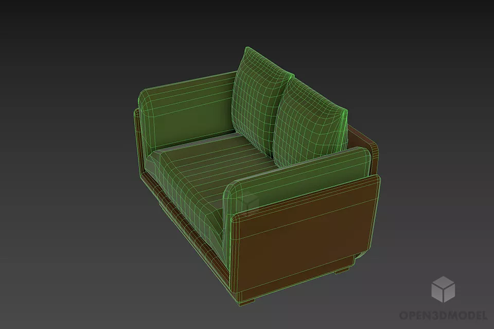 Vintage Textile Sofa Two Seats 3d model 2