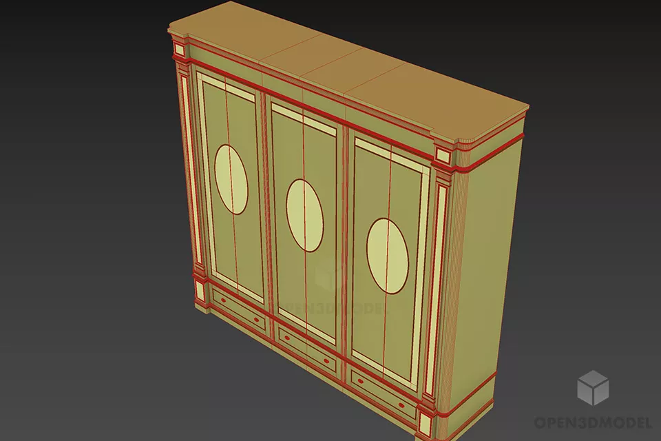 Boutique Wardrobe Three Doors With Carved Frame 3d model 2