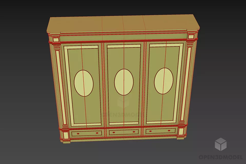 Boutique Wardrobe Three Doors With Carved Frame 3d model 3