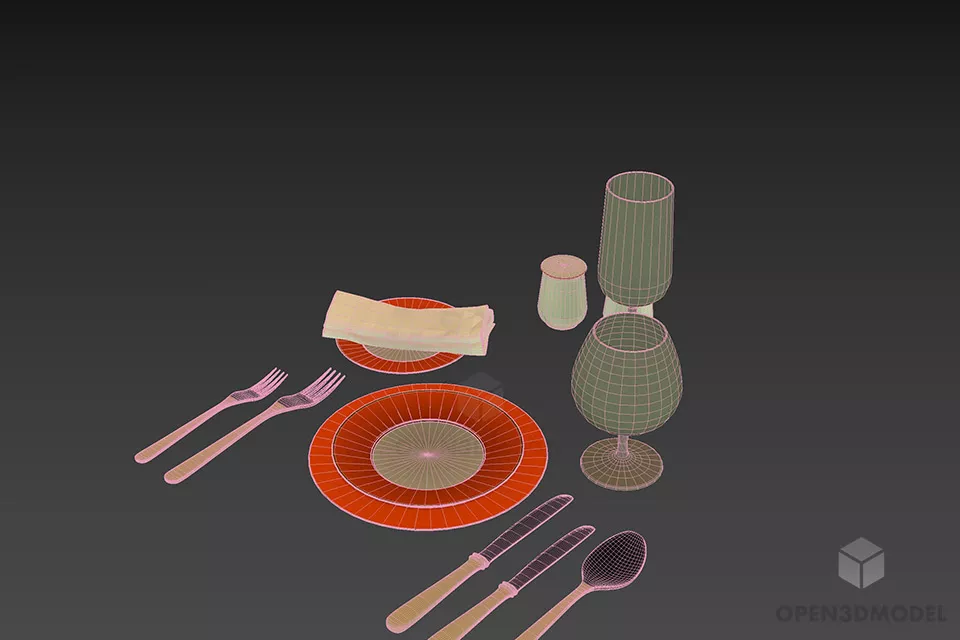 Tableware With Utensil And Wine Glass 3d model 2