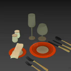 Tableware With Utensil And Wine Glass 3d model