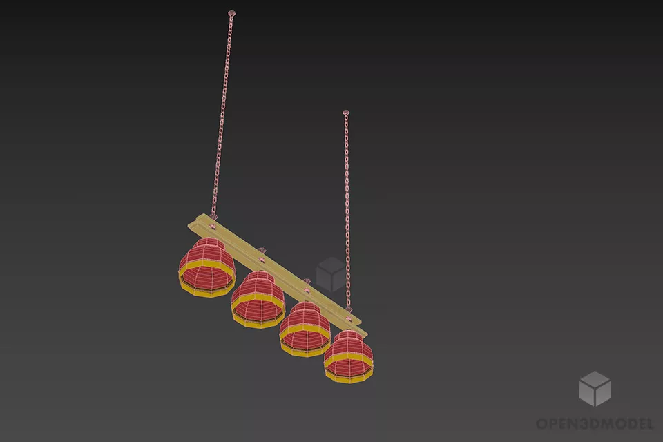 Hanging Industrial Lamp With Four Shades 3d model 2