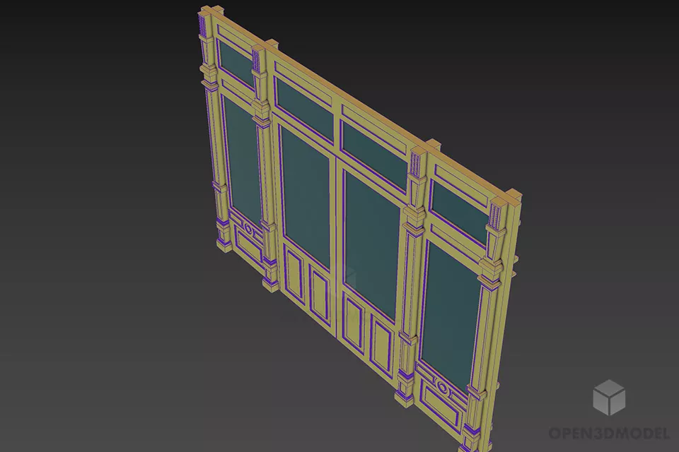 Antique Glass Door System With Carved Frame 3d model 2