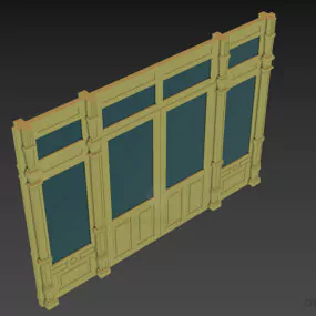 Antique Glass Door System With Carved Frame 3d model