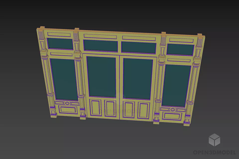 Antique Glass Door System With Carved Frame 3d model 3