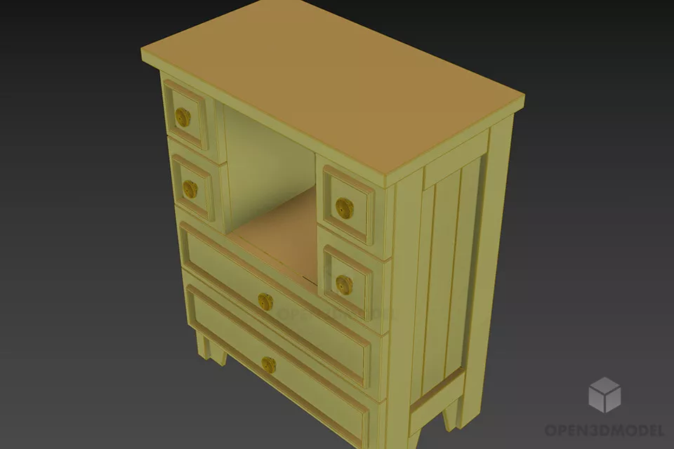 Side Locker With Six Drawers With Brass Handle 3d model 2