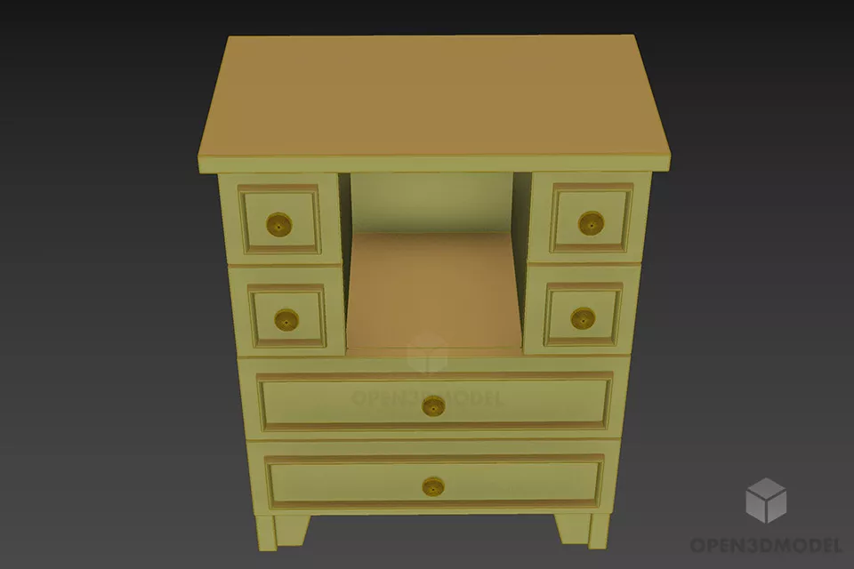 Side Locker With Six Drawers With Brass Handle 3d model 3
