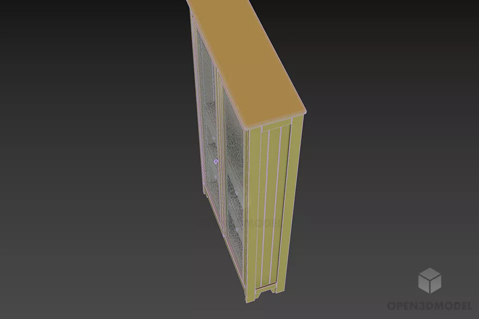 Walnut Bookcase With Drawers And Glass Door 3d model 2