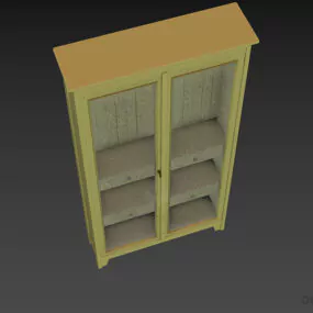 Walnut Bookcase With Drawers And Glass Door 3d model