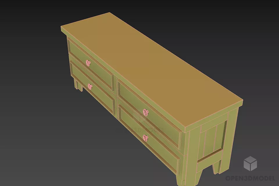 Boutique Locker Four Drawers With Brass Handle 3d model 2