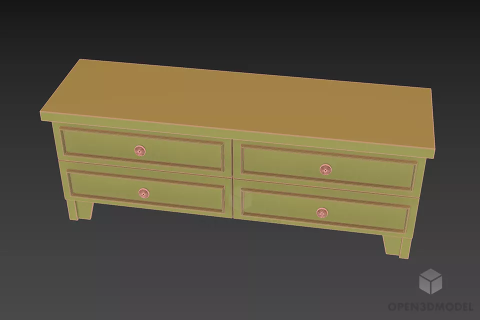 Boutique Locker Four Drawers With Brass Handle 3d model 3