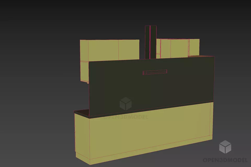 Kitchen Cabinet Ash Wooden With Hood And Stove 3d model 2