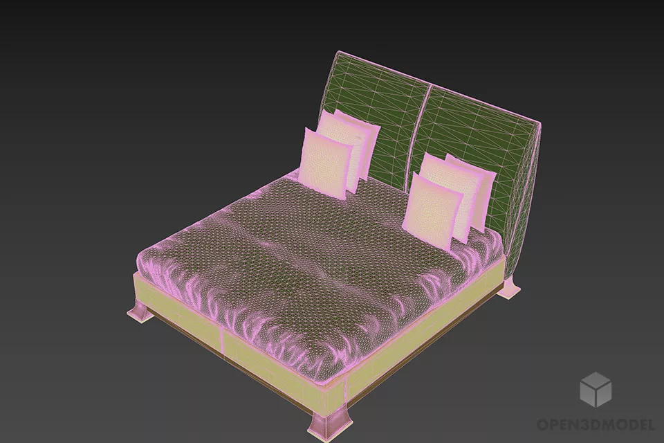 Upholstered Bed With Ash Wood Frame 3d model 2