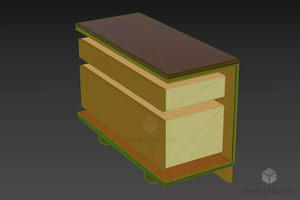 Simple Wood Nightstand With Drawers 3d model 2