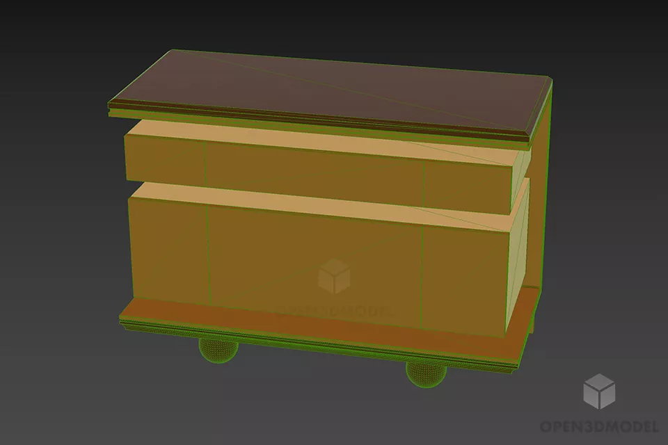 Simple Wood Nightstand With Drawers 3d model 3