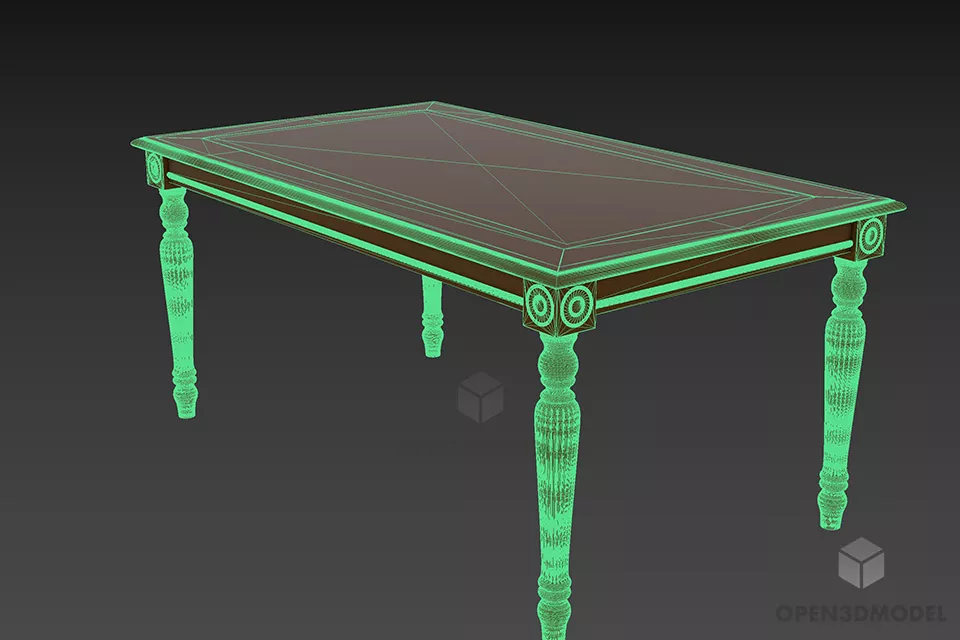 Glass Table With Antique Legs 3d model 2