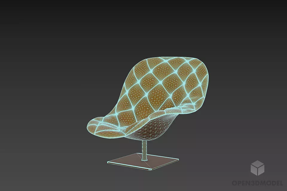 Tufted Armchair Patricia Bohemian Fixed Leg 3d model 2