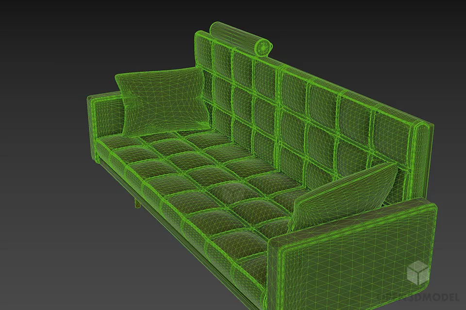 Tufted Sofa Futura With Pillow 3d model 2