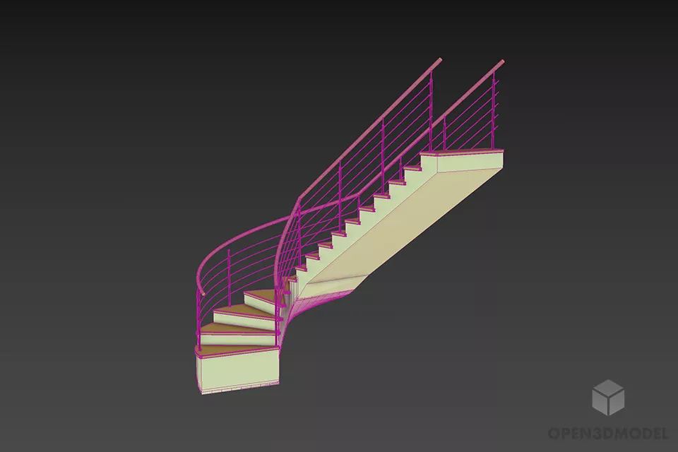 Curved Stair With Rail 3d model 2