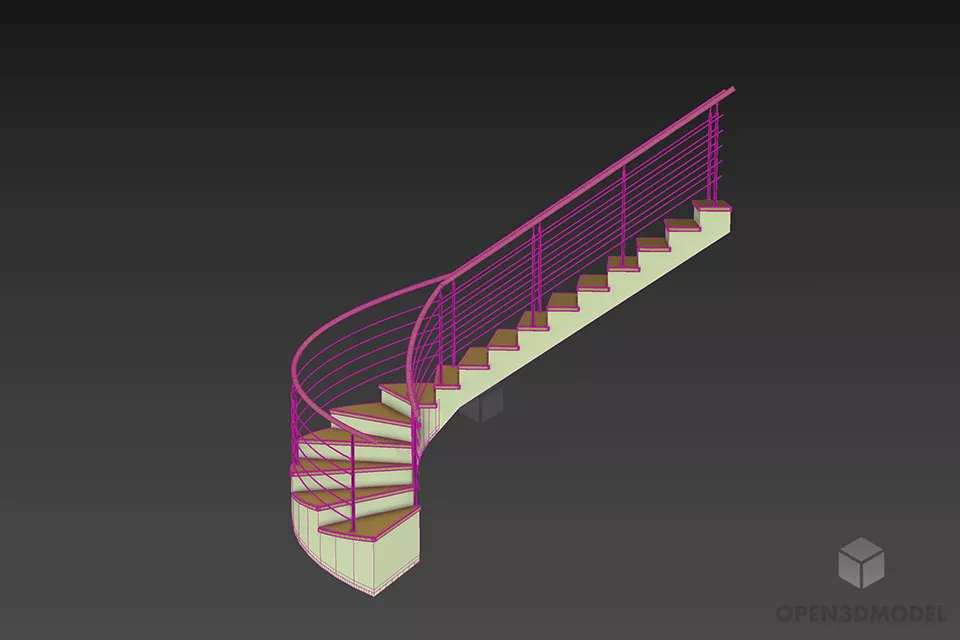 Curved Stair With Rail 3d model 3